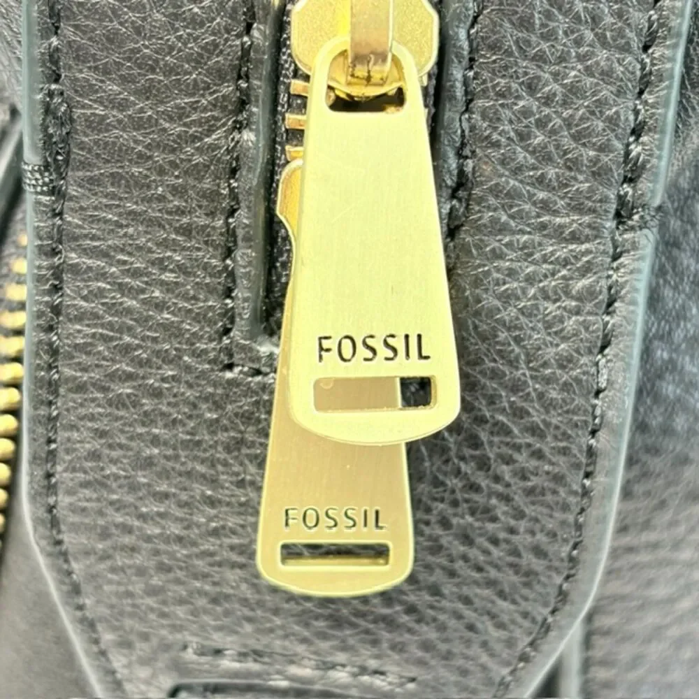 Fossil Preston Satchel Black Pebbled Leather Shoulder Bag NWT ZB6605001 Dust Bag